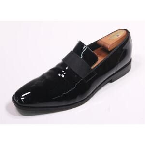 Hugo Boss Black Patent Leather Tuxedo Formal Loafers Grosgrain Band Men's US 7